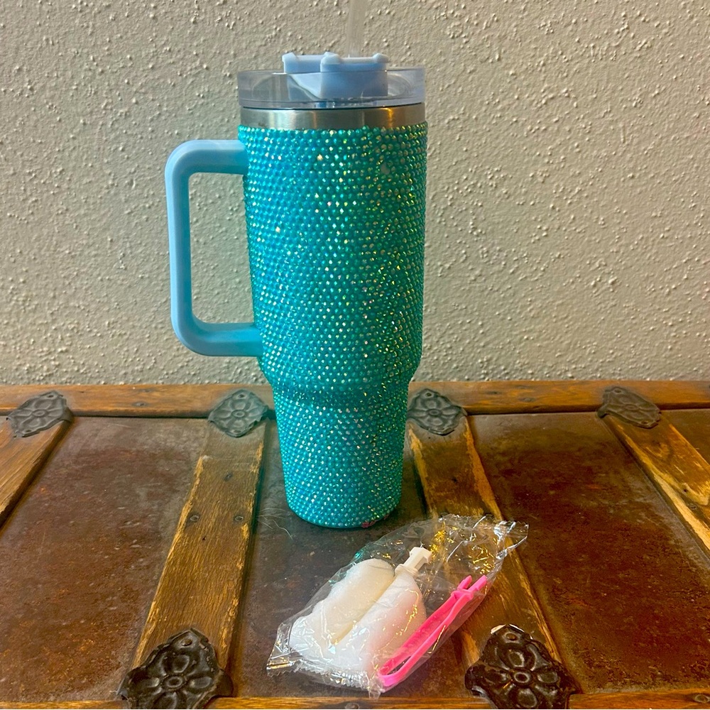 Bling rhinestone stainless 40 OZ tumbler & glass straw.